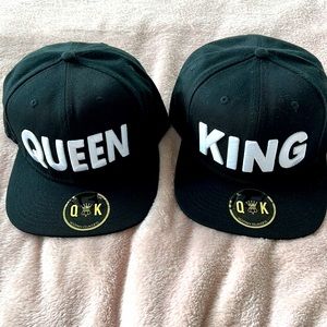 Black KING QUEEN Embroidered Snap back Cap Hats 2 Pieces